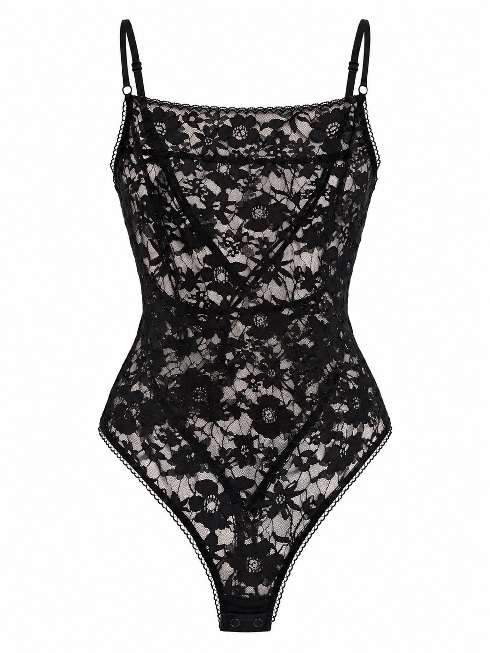 Sheer Floral Lace High-Leg Bodysuit | Snap Bottom | XS-S